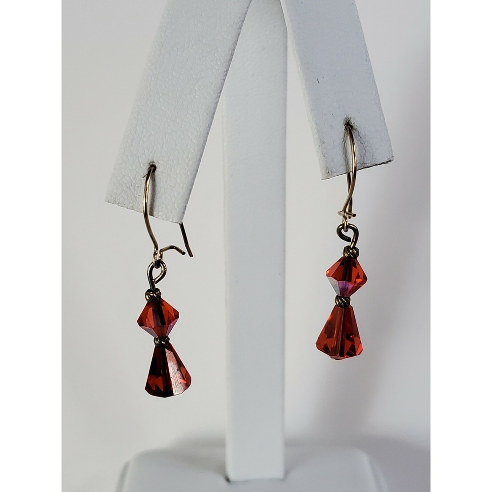 Vintage Gold Tone Fancy Salmon Orange Bead Drop Pierced Earrings Kidney Hooks - Picture 6 of 12